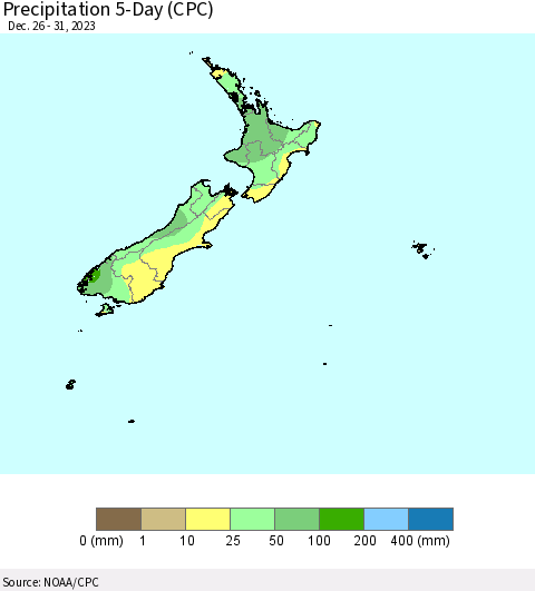 New Zealand Precipitation 5-Day (CPC) Thematic Map For 12/26/2023 - 12/31/2023