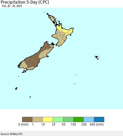 New Zealand Precipitation 5-Day (CPC) Thematic Map For 2/26/2024 - 2/29/2024