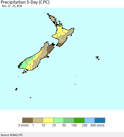 New Zealand Precipitation 5-Day (CPC) Thematic Map For 3/21/2024 - 3/25/2024