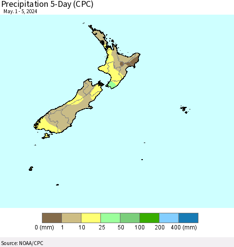 New Zealand Precipitation 5-Day (CPC) Thematic Map For 5/1/2024 - 5/5/2024