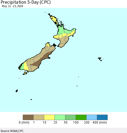 New Zealand Precipitation 5-Day (CPC) Thematic Map For 5/11/2024 - 5/15/2024