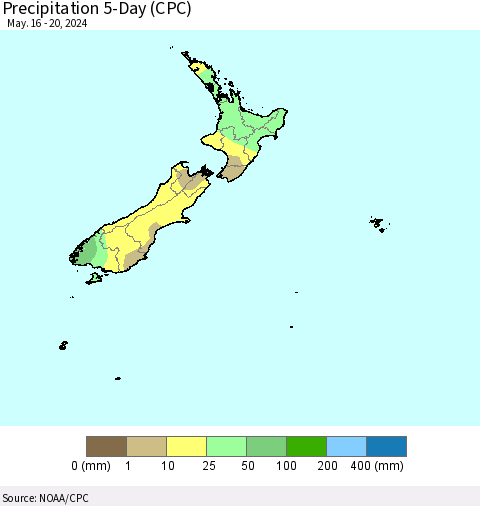 New Zealand Precipitation 5-Day (CPC) Thematic Map For 5/16/2024 - 5/20/2024