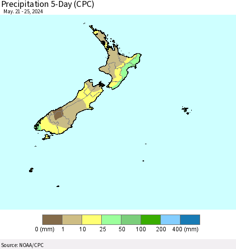 New Zealand Precipitation 5-Day (CPC) Thematic Map For 5/21/2024 - 5/25/2024