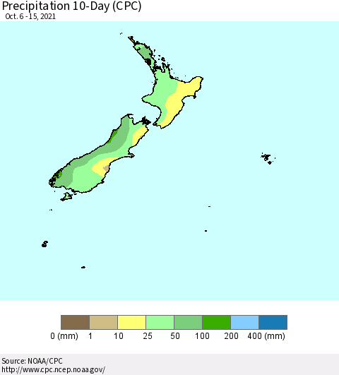 New Zealand Precipitation 10-Day (CPC) Thematic Map For 10/6/2021 - 10/15/2021