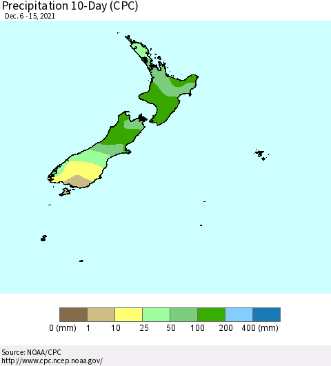 New Zealand Precipitation 10-Day (CPC) Thematic Map For 12/6/2021 - 12/15/2021