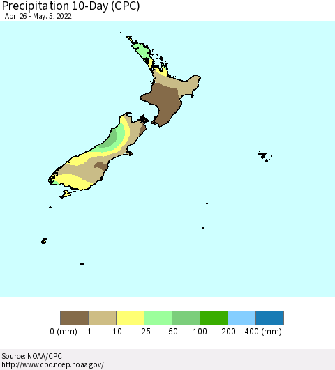 New Zealand Precipitation 10-Day (CPC) Thematic Map For 4/26/2022 - 5/5/2022
