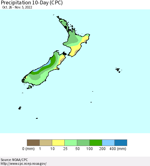 New Zealand Precipitation 10-Day (CPC) Thematic Map For 10/26/2022 - 11/5/2022