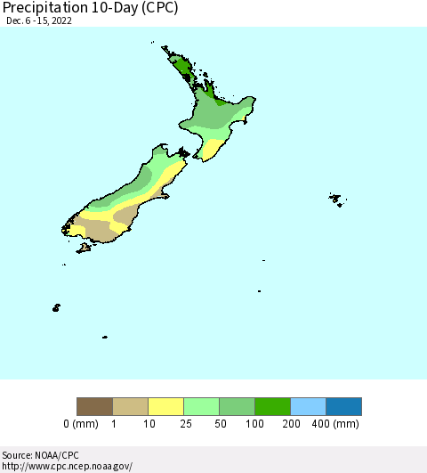 New Zealand Precipitation 10-Day (CPC) Thematic Map For 12/6/2022 - 12/15/2022