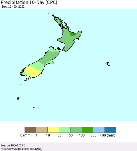 New Zealand Precipitation 10-Day (CPC) Thematic Map For 12/11/2022 - 12/20/2022