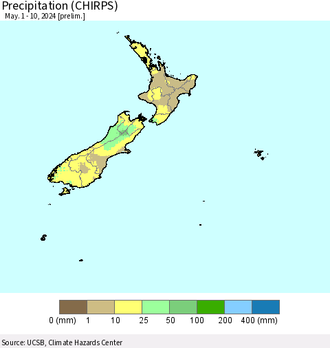 New Zealand Precipitation (CHIRPS) Thematic Map For 5/1/2024 - 5/10/2024