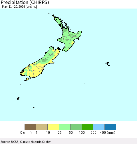 New Zealand Precipitation (CHIRPS) Thematic Map For 5/11/2024 - 5/20/2024