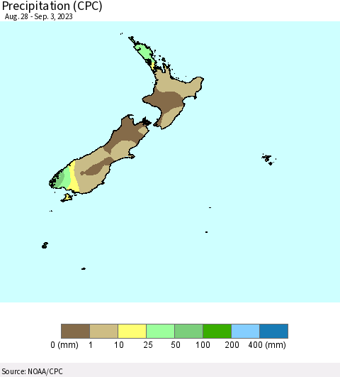 New Zealand Precipitation (CPC) Thematic Map For 8/28/2023 - 9/3/2023