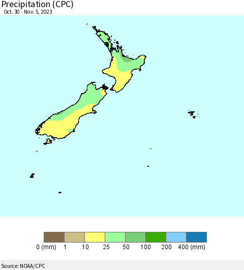 New Zealand Precipitation (CPC) Thematic Map For 10/30/2023 - 11/5/2023