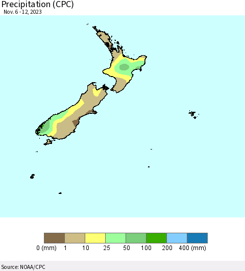 New Zealand Precipitation (CPC) Thematic Map For 11/6/2023 - 11/12/2023