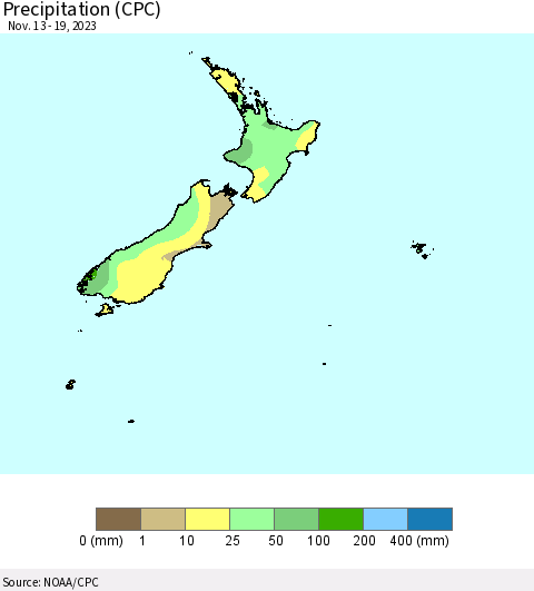 New Zealand Precipitation (CPC) Thematic Map For 11/13/2023 - 11/19/2023