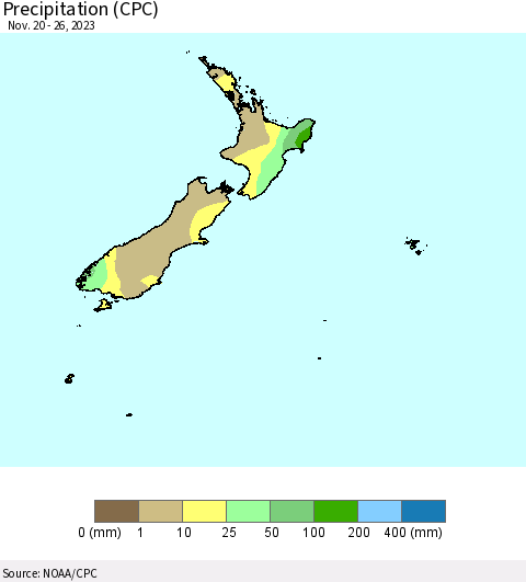 New Zealand Precipitation (CPC) Thematic Map For 11/20/2023 - 11/26/2023
