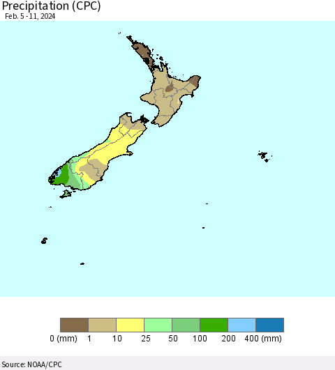 New Zealand Precipitation (CPC) Thematic Map For 2/5/2024 - 2/11/2024
