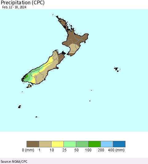 New Zealand Precipitation (CPC) Thematic Map For 2/12/2024 - 2/18/2024