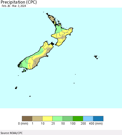 New Zealand Precipitation (CPC) Thematic Map For 2/26/2024 - 3/3/2024