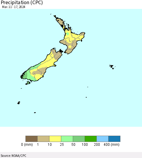 New Zealand Precipitation (CPC) Thematic Map For 3/11/2024 - 3/17/2024