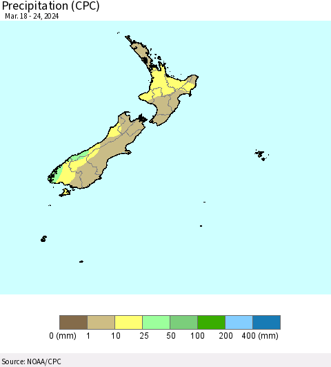 New Zealand Precipitation (CPC) Thematic Map For 3/18/2024 - 3/24/2024