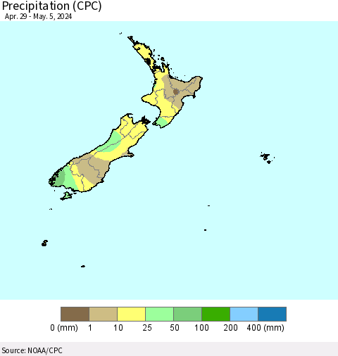 New Zealand Precipitation (CPC) Thematic Map For 4/29/2024 - 5/5/2024