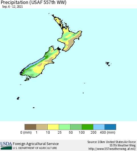 New Zealand Precipitation (USAF 557th WW) Thematic Map For 9/6/2021 - 9/12/2021