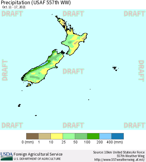 New Zealand Precipitation (USAF 557th WW) Thematic Map For 10/11/2021 - 10/17/2021