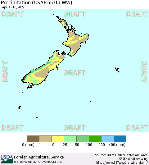 New Zealand Precipitation (USAF 557th WW) Thematic Map For 4/4/2022 - 4/10/2022