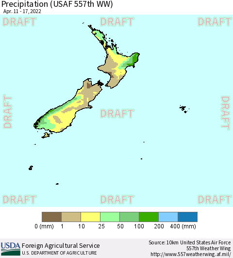 New Zealand Precipitation (USAF 557th WW) Thematic Map For 4/11/2022 - 4/17/2022