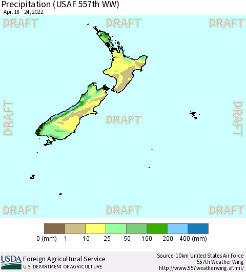 New Zealand Precipitation (USAF 557th WW) Thematic Map For 4/18/2022 - 4/24/2022