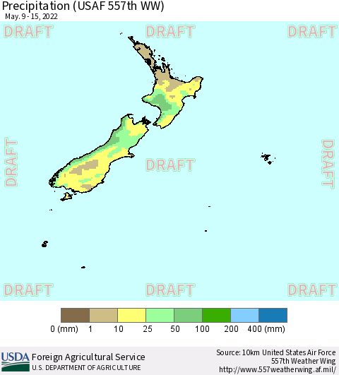 New Zealand Precipitation (USAF 557th WW) Thematic Map For 5/9/2022 - 5/15/2022