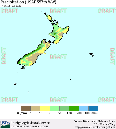 New Zealand Precipitation (USAF 557th WW) Thematic Map For 5/16/2022 - 5/22/2022