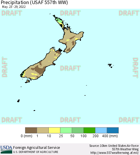 New Zealand Precipitation (USAF 557th WW) Thematic Map For 5/23/2022 - 5/29/2022