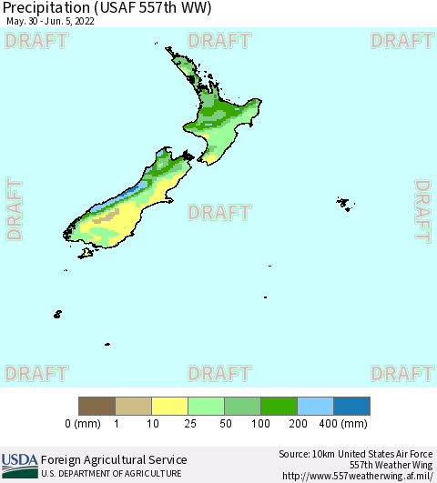 New Zealand Precipitation (USAF 557th WW) Thematic Map For 5/30/2022 - 6/5/2022
