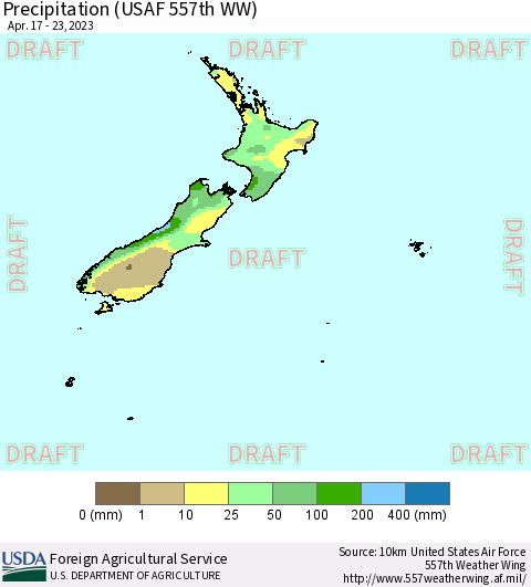New Zealand Precipitation (USAF 557th WW) Thematic Map For 4/17/2023 - 4/23/2023