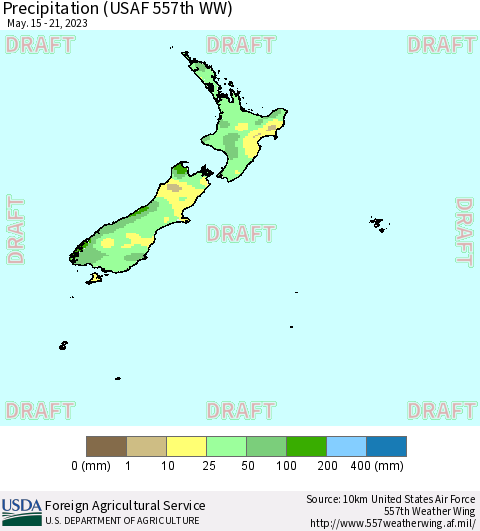 New Zealand Precipitation (USAF 557th WW) Thematic Map For 5/15/2023 - 5/21/2023