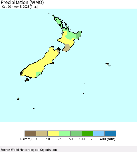 New Zealand Precipitation (WMO) Thematic Map For 10/30/2023 - 11/5/2023