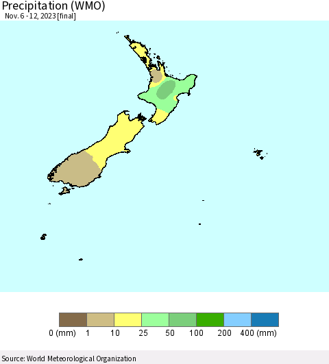 New Zealand Precipitation (WMO) Thematic Map For 11/6/2023 - 11/12/2023