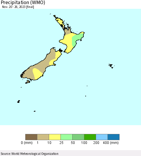 New Zealand Precipitation (WMO) Thematic Map For 11/20/2023 - 11/26/2023