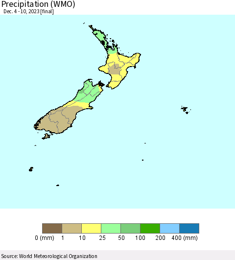 New Zealand Precipitation (WMO) Thematic Map For 12/4/2023 - 12/10/2023