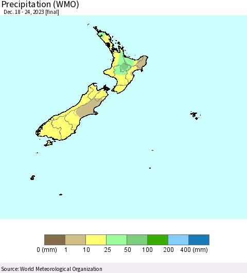 New Zealand Precipitation (WMO) Thematic Map For 12/18/2023 - 12/24/2023