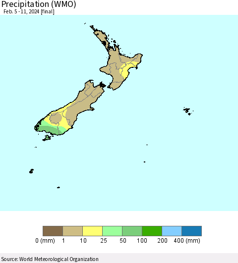 New Zealand Precipitation (WMO) Thematic Map For 2/5/2024 - 2/11/2024
