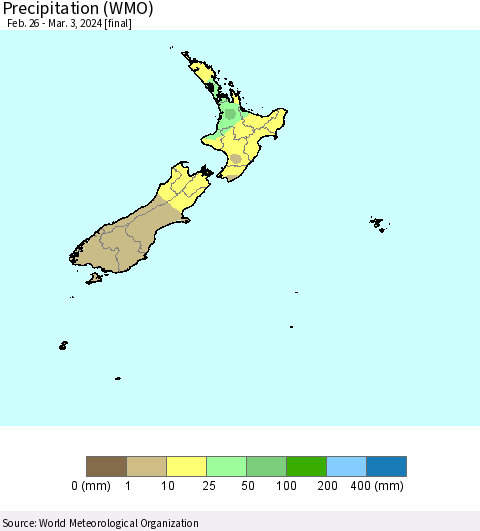 New Zealand Precipitation (WMO) Thematic Map For 2/26/2024 - 3/3/2024