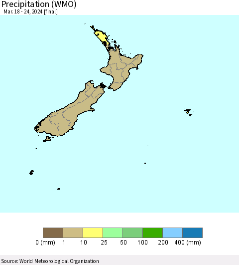 New Zealand Precipitation (WMO) Thematic Map For 3/18/2024 - 3/24/2024