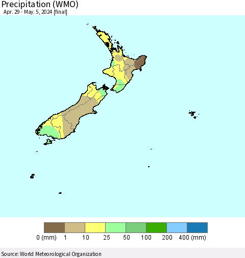 New Zealand Precipitation (WMO) Thematic Map For 4/29/2024 - 5/5/2024
