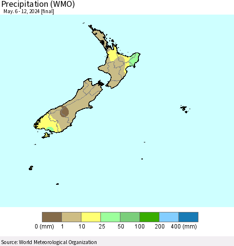 New Zealand Precipitation (WMO) Thematic Map For 5/6/2024 - 5/12/2024