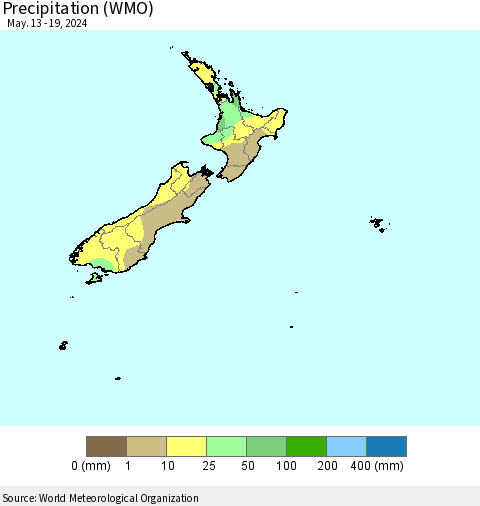 New Zealand Precipitation (WMO) Thematic Map For 5/13/2024 - 5/19/2024
