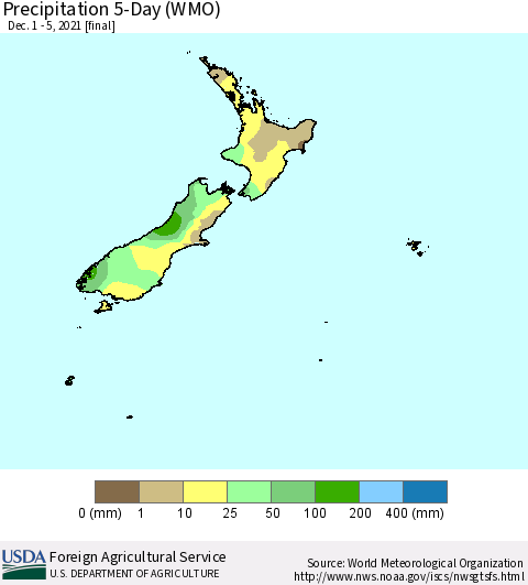 New Zealand Precipitation 5-Day (WMO) Thematic Map For 12/1/2021 - 12/5/2021