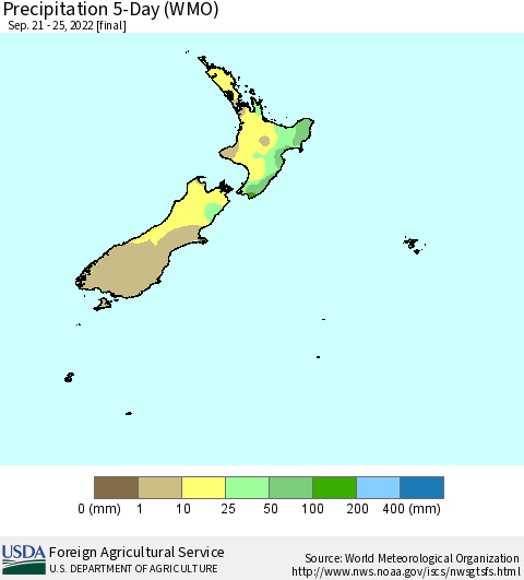 New Zealand Precipitation 5-Day (WMO) Thematic Map For 9/21/2022 - 9/25/2022